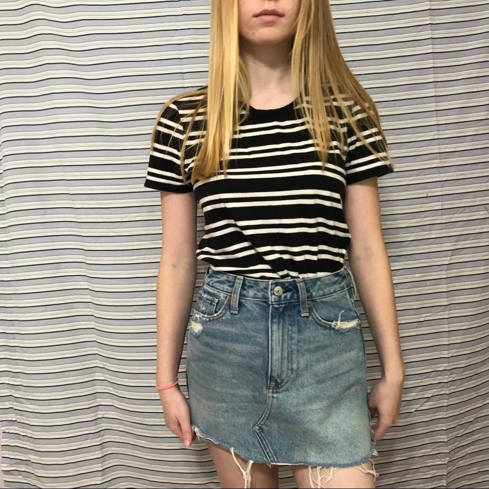 Black and white striped T